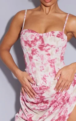 Best PrettyLittleThing Tie Dye Print Structured Corset Top Fuchsia