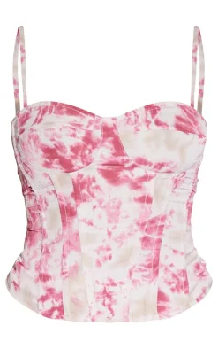 Best PrettyLittleThing Tie Dye Print Structured Corset Top Fuchsia