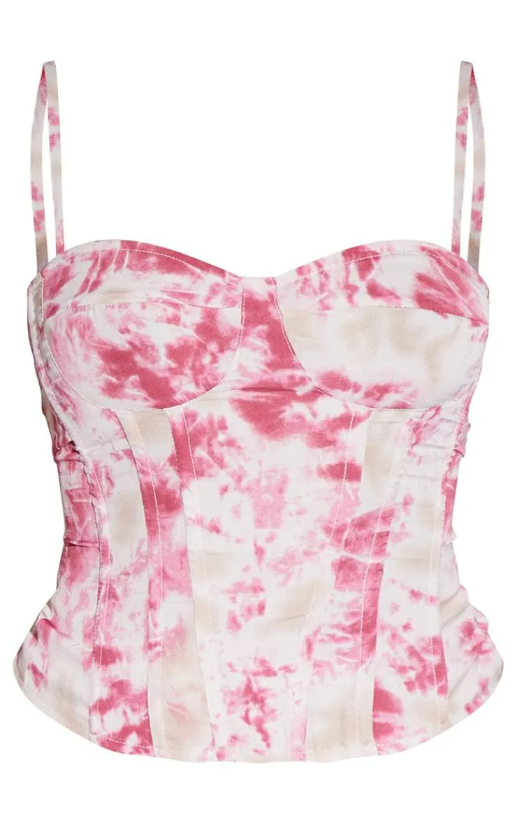Best PrettyLittleThing Tie Dye Print Structured Corset Top Fuchsia