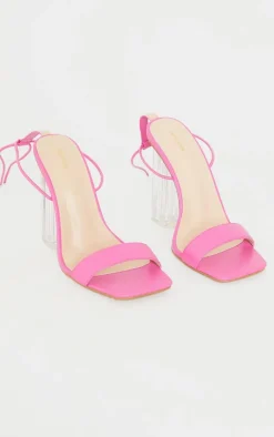 PrettyLittleThing Wide Fit Heels*Wide Fit PU Lace Up High Clear Block Heels