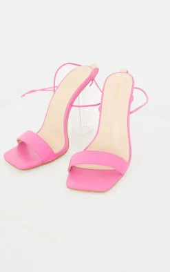 PrettyLittleThing Wide Fit Heels*Wide Fit PU Lace Up High Clear Block Heels