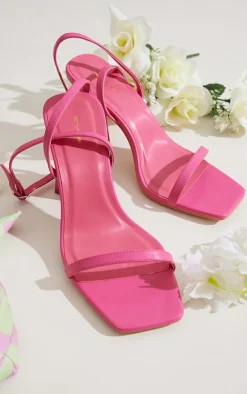 PrettyLittleThing Wide Fit Sandals*Wide Fit Pu Square Toe Barely There Square High Block Heeled Sandals