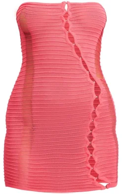 Hook And Eye Textured Sheer Knit Dress-PrettyLittleThing Online