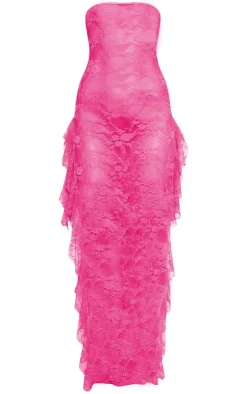 Lace Bandeau Split Leg Frill Edge Maxi Dress-PrettyLittleThing Hot