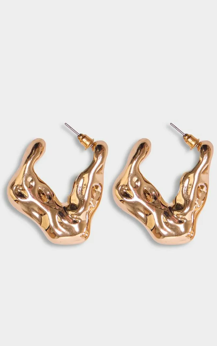 PrettyLittleThing Hoop Earrings*Abstract Chunky Crinkle Hoop Earrings
