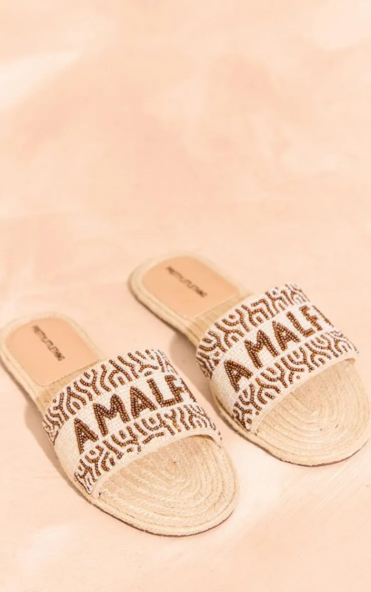 PrettyLittleThing Flat Sandals*Beaded Round Toe "Amalfi" Sequin Sandals