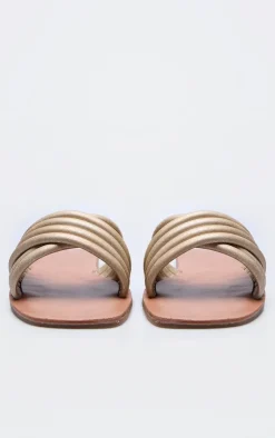 PrettyLittleThing Flat Sandals*Brushed Metallic Padded Cross Over Strap Flat Sandals