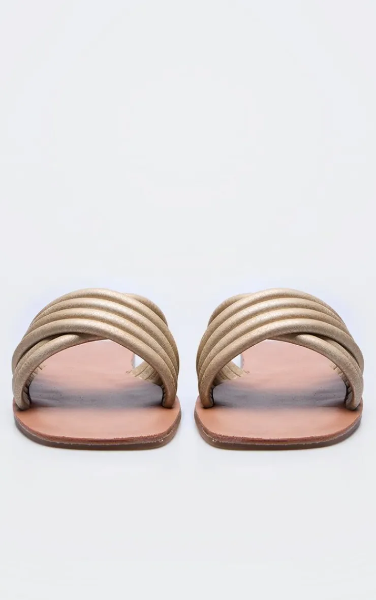 PrettyLittleThing Flat Sandals*Brushed Metallic Padded Cross Over Strap Flat Sandals