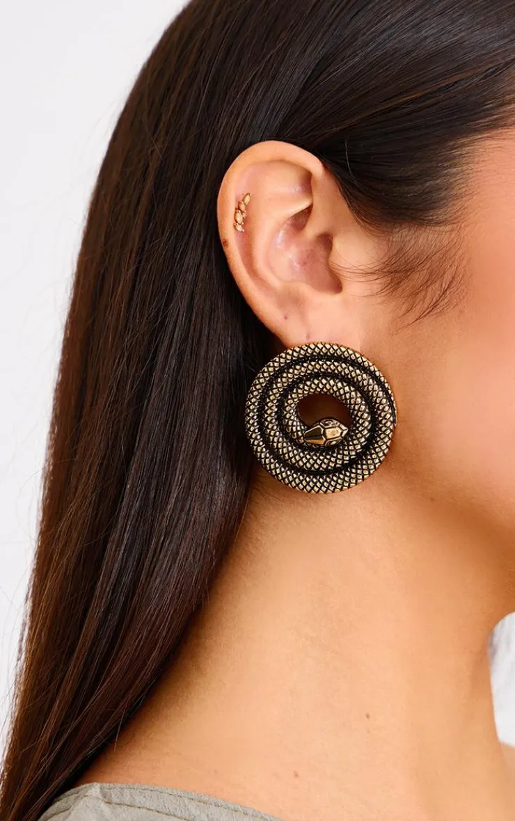 PrettyLittleThing Statement Earrings*Burnished Spiral Snake Statement Earrings