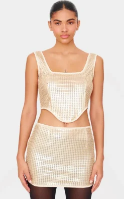 PrettyLittleThing Chain Sequin Corset Top Gold