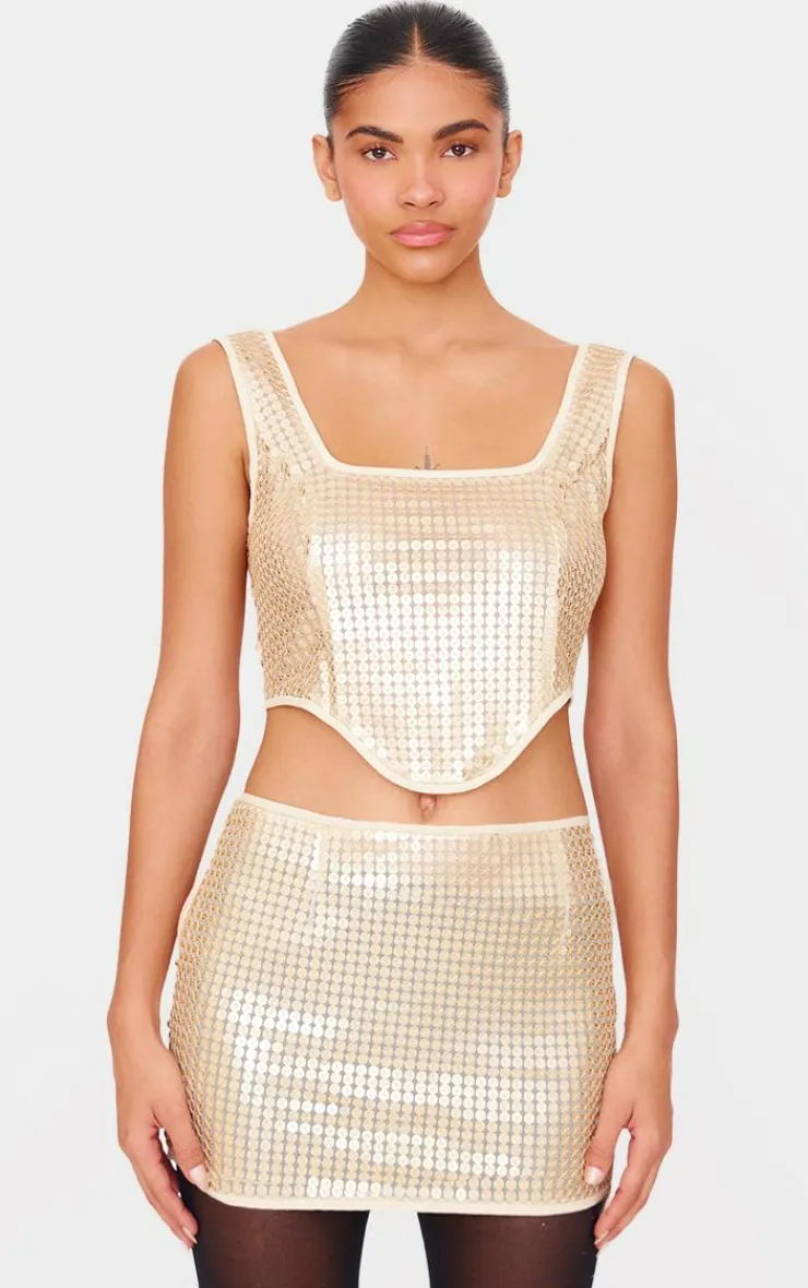 PrettyLittleThing Chain Sequin Corset Top Gold