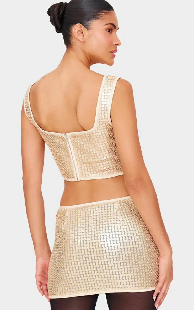PrettyLittleThing Chain Sequin Corset Top Gold
