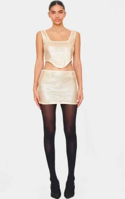PrettyLittleThing Chain Sequin Corset Top Gold