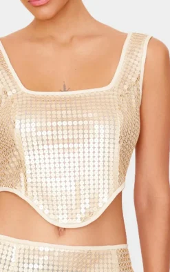 PrettyLittleThing Chain Sequin Corset Top Gold