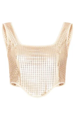 PrettyLittleThing Chain Sequin Corset Top Gold