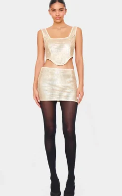 Discount PrettyLittleThing Chain Sequin Low Rise Micro Mini Skirt Gold