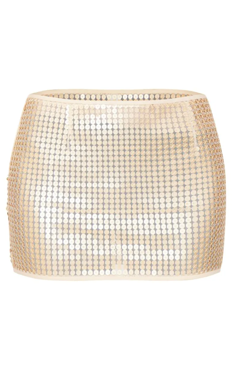 Discount PrettyLittleThing Chain Sequin Low Rise Micro Mini Skirt Gold