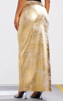 Gold Coated Split Back Maxi Skirt