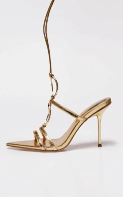 PrettyLittleThing Statement Heels*Croc Pu Point Toe Ring Detail Lace Up Heeled Sandals