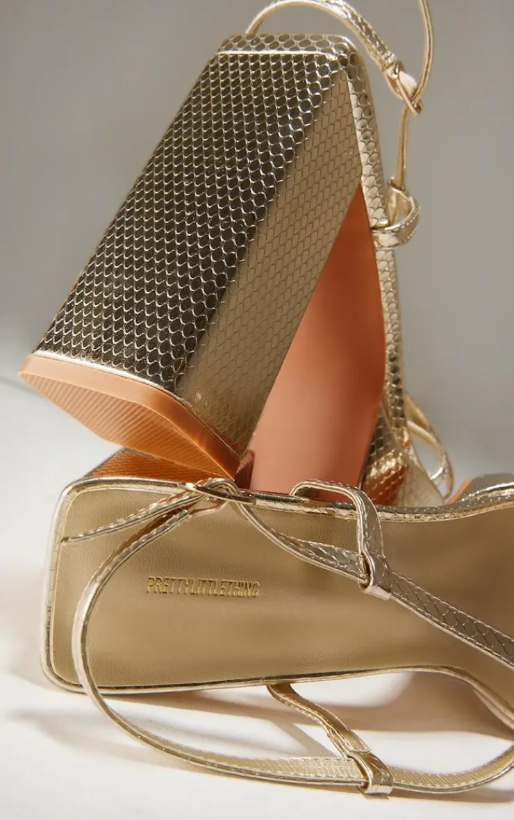 PrettyLittleThing Platform Sandals*Croc PU Square Toe Cross Strap Platform Heeled Sandals