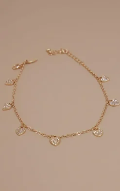 PrettyLittleThing Anklets*Dainty Diamante Heart Anklet