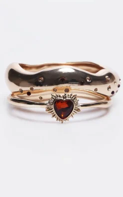 PrettyLittleThing Bracelets*Diamante Heart Detail 2 Pack Bangles
