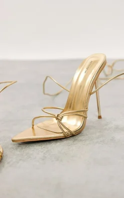 PrettyLittleThing Heeled Sandals*Faux Leather Metallic Pointed Knot Detail Tie Up Heeled Sandals