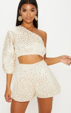 Clearance PrettyLittleThing Foil Print A Line Shorts Gold