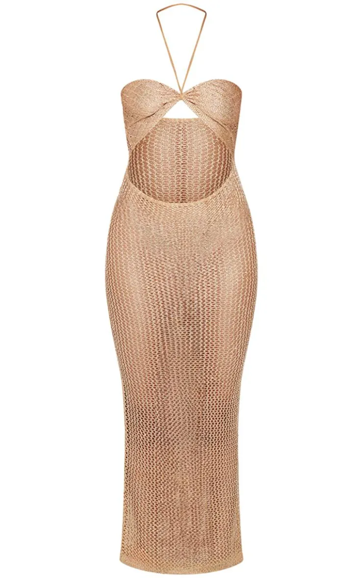 Glitter Crochet Cut Out Halterneck Maxi Dress-PrettyLittleThing Outlet