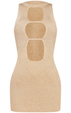 Glitter Knit Ribbed Front Cut Out Mini Dress-PrettyLittleThing Online