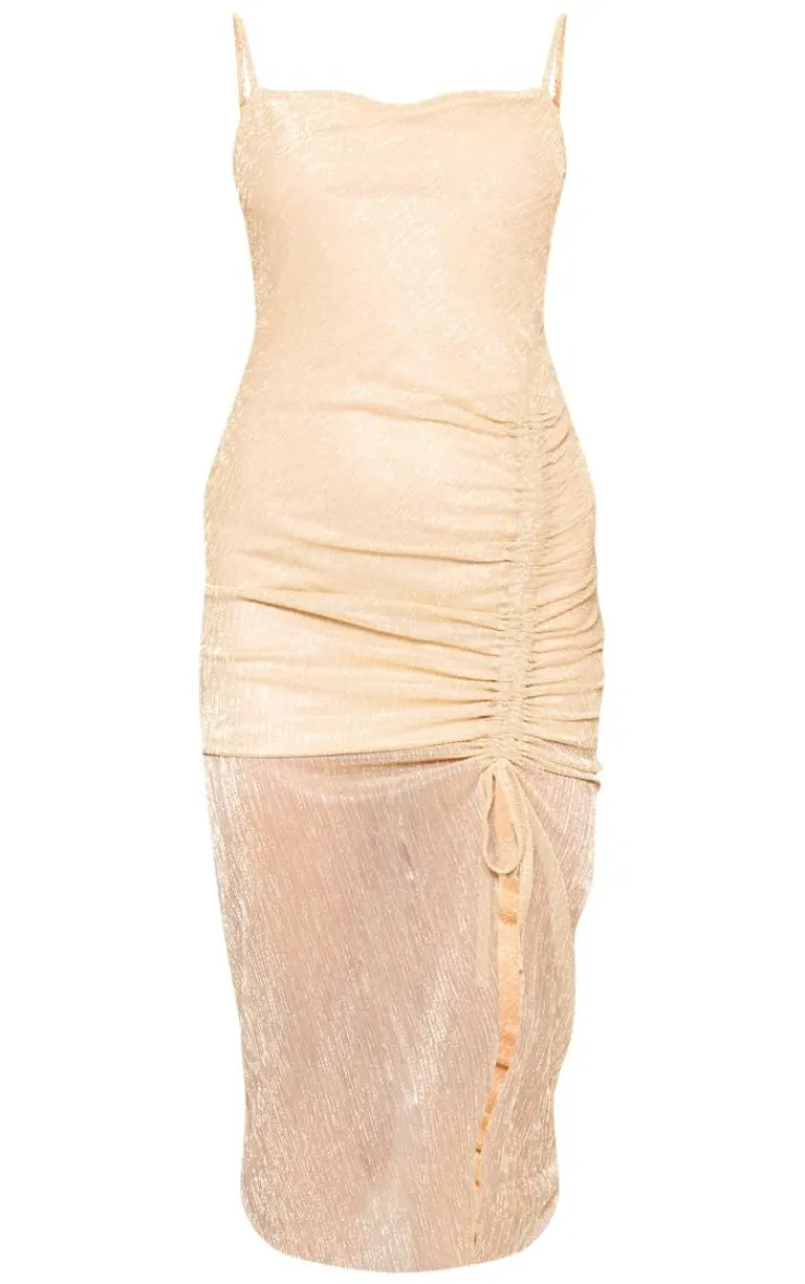 Glitter Plisse Ruched Midi Dress-PrettyLittleThing Outlet