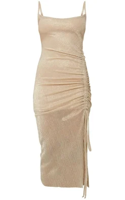 Glitter Plisse Ruched Midi Dress-PrettyLittleThing Outlet