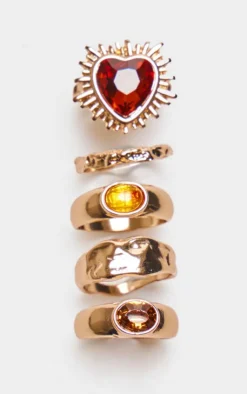 PrettyLittleThing Rings*Heart And Jewel Crinkle Multipack Rings