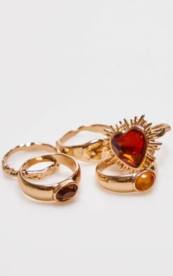 PrettyLittleThing Rings*Heart And Jewel Crinkle Multipack Rings