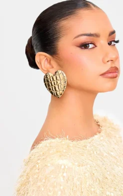 PrettyLittleThing Statement Earrings*Heart Croc Embossed Statement Earrings