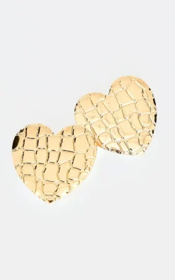PrettyLittleThing Statement Earrings*Heart Croc Embossed Statement Earrings