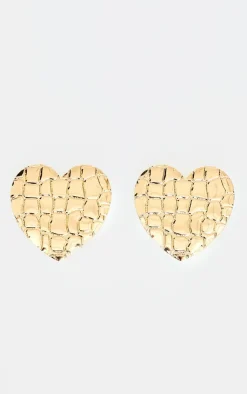 PrettyLittleThing Statement Earrings*Heart Croc Embossed Statement Earrings