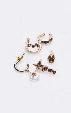 PrettyLittleThing Earrings*Jewel Star And Pearl Multipack Earrings