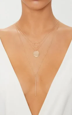 PrettyLittleThing Necklaces*Layered Disk Plunge Necklace