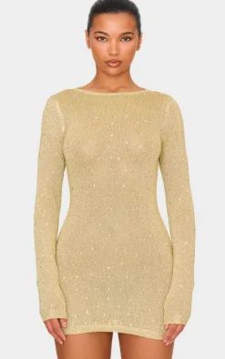 Lurex Knit Gem Detail Open Back Mini Dress-PrettyLittleThing Clearance