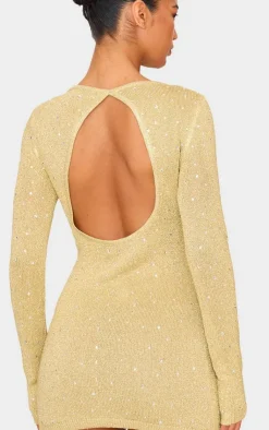 Lurex Knit Gem Detail Open Back Mini Dress-PrettyLittleThing Clearance