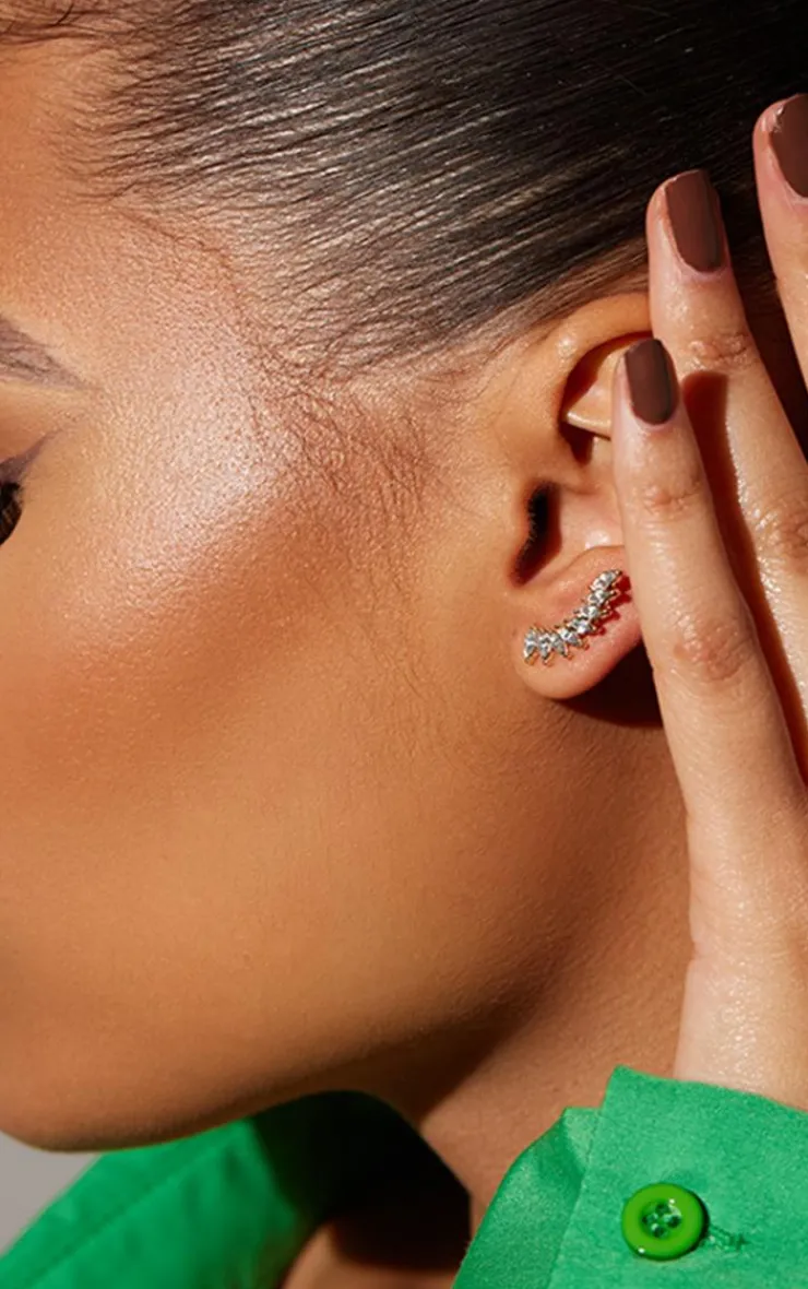 PrettyLittleThing Earrings*Marquise Mini Ear Climber Stud Earrings