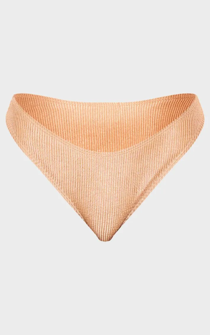 Gold Metallic Crinkle High Leg Bikini Bottoms