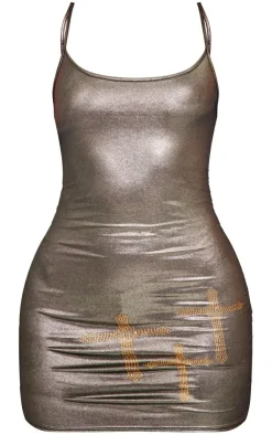Metallic Diamante Gothic Cross Mini Dress-PrettyLittleThing New