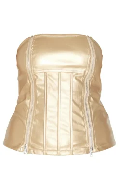 PrettyLittleThing Corsets*Metallic Faux Leather Bandeau Zip Detail Corset Top