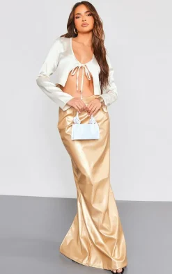 Gold Metallic Faux Leather Maxi Skirt