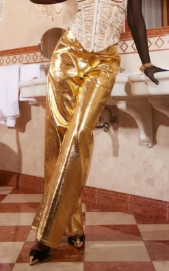 PrettyLittleThing Christmas Shop*Metallic Faux Leather Straight Leg Tailored Pants