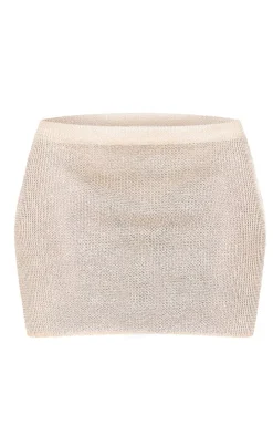 Sale PrettyLittleThing Metallic Jersey Low Rise Mini Skirt Gold
