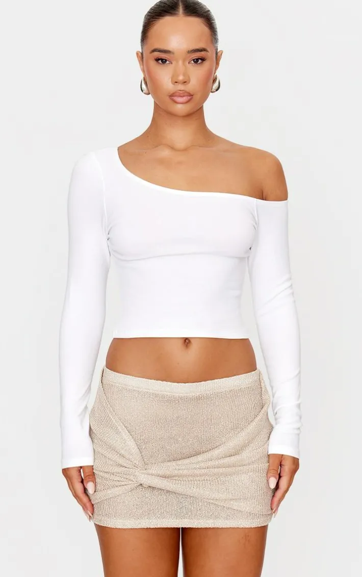 Gold Metallic Knit Knot Detail Mini Skirt