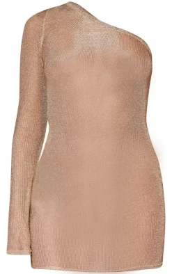 Metallic Knit One Sleeve Bodycon Dress-PrettyLittleThing Hot